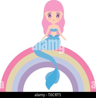 Carino mermaid seduta in arcobaleno illustrazione vettoriale design Illustrazione Vettoriale