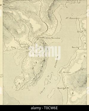 La terra e i suoi abitanti della terra e dei suoi abitanti .. earthitsinhabita00recl Anno: 1890 TOPOGEAPHY DELLE FILIPPINE. 267 entrambe le sponde sono orlate da foreste vergini, interrotta solo da qualche villaggio chiara- rali e loro cacao boschetti di dado. Qua e là si verificano pittoresche scogliere trafitto dalle caverne dove gli isolani precedentemente depositato i loro morti. Nelle vicinanze di Basey sul Samar lato opposto Tacloban la pianta velenosa noto come San Fig. 117.âIlo-Ilo e stretto di GTnMAEA.s. Scala 1: 650.000. Mi22Â°50- Lasborbreenwicn Ig3' profondità. 0A5 braccia. 5 a 100 braccia. 100 Fath Foto Stock