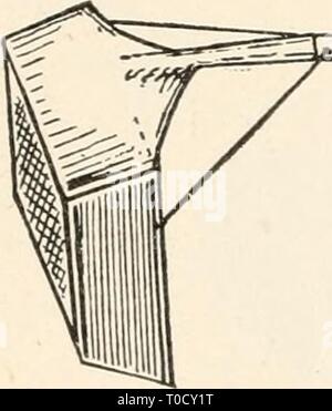 Entomologia elementare ([c1912]) elementare entomologia elementaryentomo00sabbia Anno: [c1912] FIG. 470. Sag net, gancio e spazzola per col- riflettenti in rapids (Dopo Needham) quando esso viene quindi sollevata e svuotato. Un setaccio acquatici net (Fig. 471). Questa rete è destinata a essere utilizzata in acqua stagnante o su fondi sabbiosi dove c'è ma scarsa vegetazione. Il telaio è costituito da un leggero tondino in acciaio, i lati di stagno pesante o ferro zincato, e un fondo di belle in ottone zincato o FIG. 471. Un setaccio acquatici netto (dopo Needham) filo netting. Quando è provvisto di un manico lungo, questa rete può essere utilizzato dalla riva Foto Stock