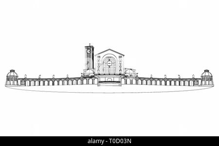 Illustrazione della basilica di Aparecida profilo differente come una pennellata. Illustrazione Vettoriale