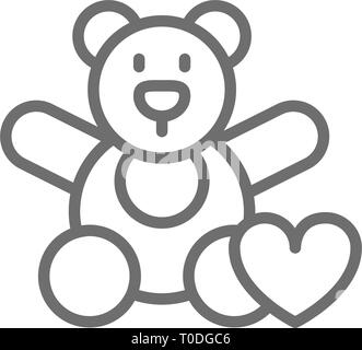 Bear toy, donazione per i bambini, volontariato per gli orfanotrofi, carità icona linea. Illustrazione Vettoriale