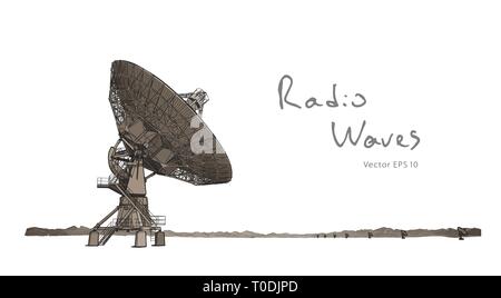 Telescopio radio antenna piatti. Disegno vettoriale disegnare Illustrazione Vettoriale