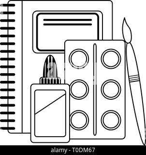 Utensili e forniture scolastiche in bianco e nero Illustrazione Vettoriale