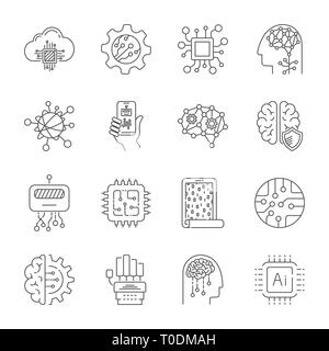 Semplice insieme di intelligenza artificiale vettore correlati le icone della linea. Corsa modificabile. EPS 10 Illustrazione Vettoriale