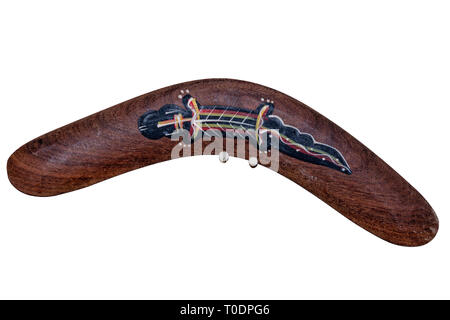 Australia boomerang in legno isolato su bianco Foto Stock