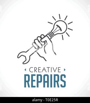 Icona riparazioni - concetto mano con chiave Illustrazione Vettoriale