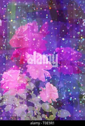 Rosa rosa fiori e Abstract disegno geometrico, vacanze sfondo. Vettore Illustrazione Vettoriale