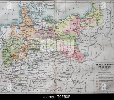 Mappa storica del Brandeburgo-prussia da 1415-1869 / Historische Landkarte, Brandenburg-Preussen von 1415-1869 Foto Stock