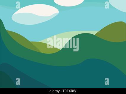 Vivacemente colorato paesaggio di montagna con forme pittorica. Illustrazione Vettoriale