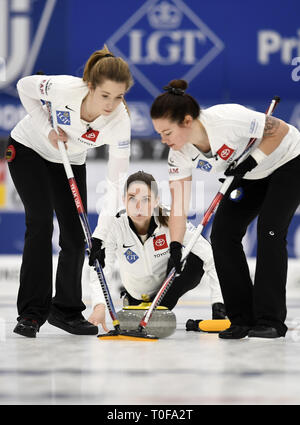 Marzo 19, 2019 - Silkeborg, Danimarca - il Team USA in azione durante il Round Robin curling match tra Germania e Stati Uniti d'America nel mondo LGT donna Campionato di Curling 2019 in Silkeborg, Danimarca. (Credito Immagine: © Lars Moeller/ZUMA filo) Foto Stock