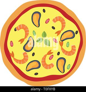 Menu pizza concept. Uno stile piatto cibo. Illustrazione Vettoriale. Illustrazione Vettoriale