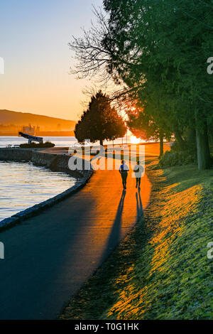 Per chi ama fare jogging, sunrise, Stanley Park,sea wall, Vancouver, British Columbia, Canada. Foto Stock