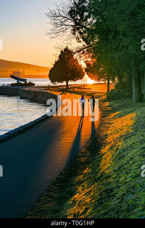 Per chi ama fare jogging a sunrise, Stanley Park,sea wall, Vancouver, British Columbia, Canada. Foto Stock