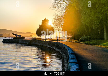 Pareggiatore, sunrise, seawall, Stanley Park, Vancouver, British Columbia, Canada. Foto Stock