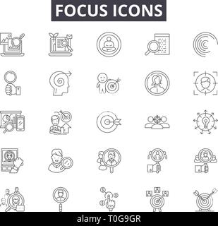 La linea di messa a fuoco le icone per il web e i dispositivi mobili. Corsa Modificabile segni. Messa a fuoco il concetto di contorno illustrazioni Illustrazione Vettoriale