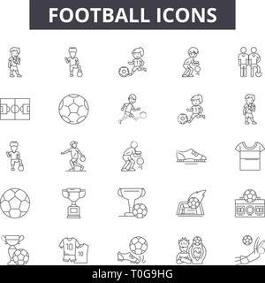 Linea di calcio le icone per il web e i dispositivi mobili. Corsa Modificabile segni. Profilo di calcio concetto illustrazioni Illustrazione Vettoriale