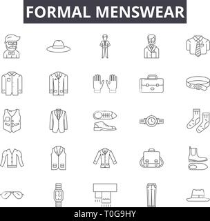 Formale di menswear le icone della linea per il web e i dispositivi mobili. Corsa Modificabile segni. Formale di menswear delineare concetto illustrazioni Illustrazione Vettoriale