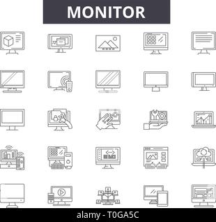 Linea Montior icone per il web e i dispositivi mobili. Corsa Modificabile segni. Profilo Montior concetto illustrazioni Illustrazione Vettoriale