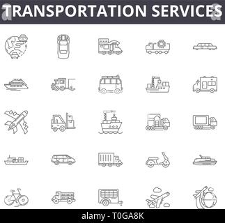 Servizi di trasporto di linea le icone per il web e i dispositivi mobili. Corsa Modificabile segni. Servizi di Trasporto concetto outline illustrazioni Illustrazione Vettoriale