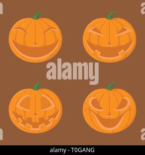Set di zucca sorriso, ira, diavolo faccia e creepy volto per Halloween Illustrazione Vettoriale