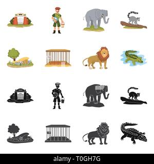 Cancello,zookeeper,elephant,lemur,alberi,cell,lion,coccodrillo,arch,l'uomo,carino,scimmia,sabbia,vuota,alligator,mattone,lavoratore,vivaio,AFRICA,mound,prigione,jungle,wall,keeper,tree,l'erba,metalli,mane,l'uscita,benna,natura,divertente,fauna,entertainment,zoo,parco,safari,animale,forest,flora,impostare,vettore,icona,immagine,isolato,raccolta,design,l'elemento,graphic,segno vettori vettore , Illustrazione Vettoriale