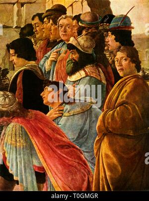 Dettagli dalla "Adorazione dei Magi" con autoritratto di Botticelli, 1475, (1937). Creatore: Sandro Botticelli. Foto Stock