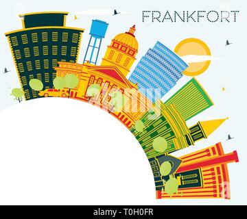 Francoforte Kentucky USA dello skyline della città con edifici di colore, il blu del cielo e spazio di copia. Illustrazione Vettoriale. Il concetto di turismo con architettura moderna. Illustrazione Vettoriale