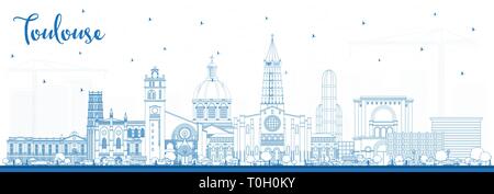 Delineare Toulouse Francia dello skyline della città con edifici di colore blu. Illustrazione Vettoriale. Viaggi di lavoro e di concetto con architettura storica. Toulouse Citysc Illustrazione Vettoriale