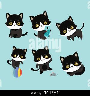Carino gatti carattere diverso pongono. Illustrazione Vettoriale