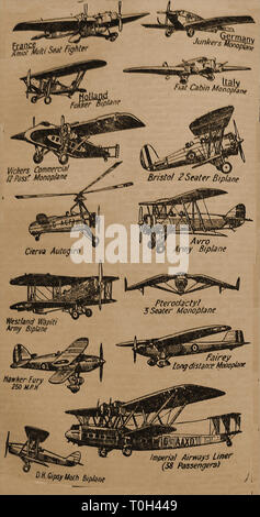 Un 1933 Illustrazione di 'moderne' aeromobile del tempo da varie nazioni Foto Stock