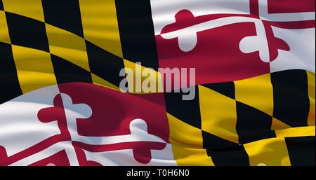 Seta sventolio della bandiera dello Stato del Maryland, Stati Uniti d'America. Maryland bandiera nel vento, colorato. 3d illustrazione Foto Stock
