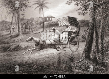 Dr Graham girato nel suo buggy da Sealkote rivoltosi, India, Asia, 1857 Foto Stock