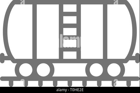 Serbatoio olio su rotaie, cargo carro icona linea. Illustrazione Vettoriale