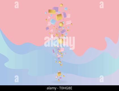 Il punto esclamativo di figure 3d realistiche le primitive di vettore di composizione con battenti oggetti e forme in movimento isolato. Materiale per la progettazione web un Illustrazione Vettoriale