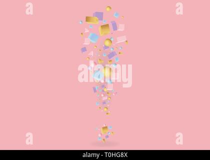 Il punto esclamativo di figure 3d realistiche le primitive di vettore di composizione con battenti oggetti e forme in movimento isolato. Materiale per la progettazione web un Illustrazione Vettoriale