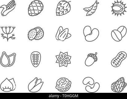Set di noci, semi e verdure le icone della linea. Pack di 48x48 Pixel icone Illustrazione Vettoriale