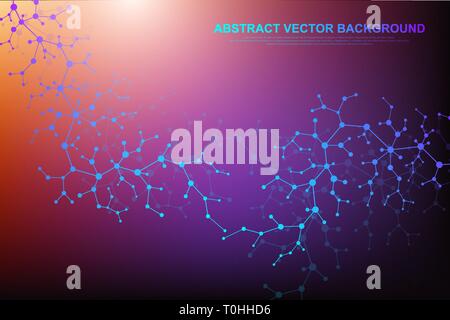 Molecola scientifico sfondo per la medicina, la scienza, tecnologia chimica. La carta da parati o banner con molecole di DNA, DNA DIGITALE, sequenza, codice Illustrazione Vettoriale