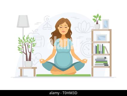 Gravidanza yoga - moderno vettore cartoon persone illustrazione dei caratteri Illustrazione Vettoriale