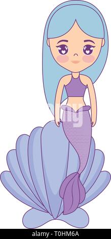 Carino mermaid seduto in conchiglia illustrazione vettoriale design Illustrazione Vettoriale