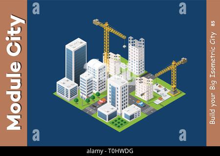 Modulo città isometrica di case Illustrazione Vettoriale