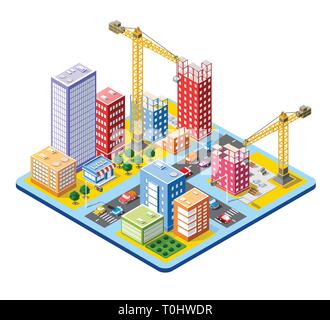 Modulo città isometrica di case Illustrazione Vettoriale