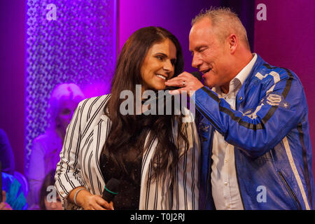 Jürgen Trovato und Marta Trovato von Die Trovatos bei der Aufzeichnung der MyTVplus mostra 'Musica Match' ElbePark im. A Dresda, 08.03.2019 Foto Stock