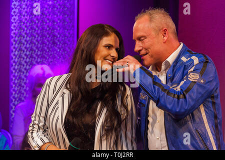 Jürgen Trovato und Marta Trovato von Die Trovatos bei der Aufzeichnung der MyTVplus mostra 'Musica Match' ElbePark im. A Dresda, 08.03.2019 Foto Stock