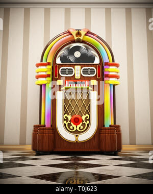 Jukebox in piedi sul suolo dama accanto alla parete. 3D'illustrazione. Foto Stock
