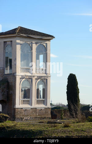 Farnese Lodge o Casina Farnese casa rinascimentale Loggia e il Colle Palatino e giardini Roma Italia Foto Stock