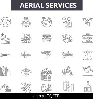 Servizi di antenna le icone della linea. Corsa Modificabile segni. Concetto icone: trasporti, industriale trandport, aeroporto, vettore ecc. Servizi di antenna di contorno Illustrazione Vettoriale