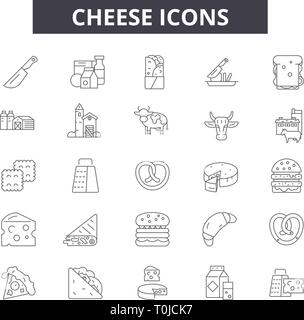 Formaggio Linea di icone per web e mobile. Corsa Modificabile segni. Formaggio concetto outline illustrazioni Illustrazione Vettoriale