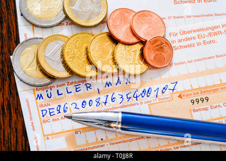 IBAN modulo di trasferimento, IBAN-Überweisung Formular Foto Stock