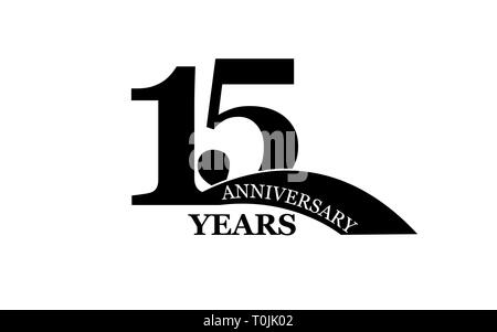 15 anni di anniversario, piatto semplice design, logo Illustrazione Vettoriale