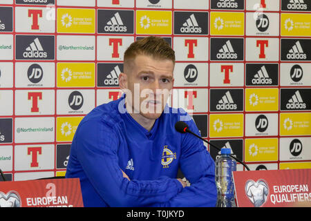 Windsor Park, Belfast, Irlanda del Nord. Il 20 marzo 2019. Irlanda del Nord il capitano Steven Davis a oggi la conferenza stampa a Belfast. Irlanda del Nord gioca Estonia a Windsor Park domani sera nella loro apertura UEFA EURO 2020 partita di qualificazione. Credito: David Hunter/Alamy Live News. Foto Stock